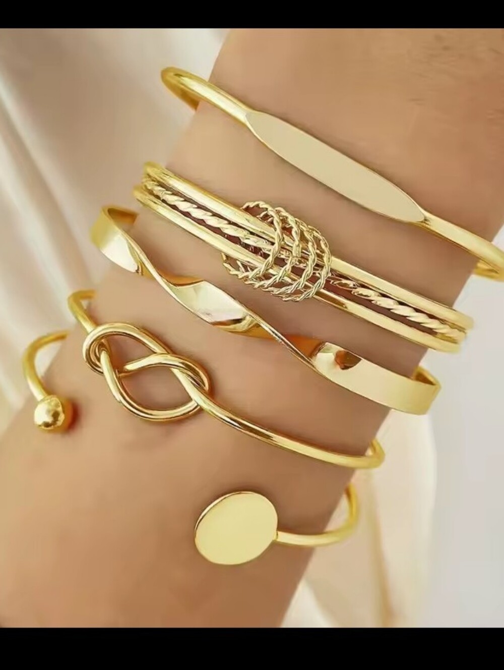 Gold Bracelets 5pc Layered Multi-Style Women’s Bangle Jewelry New G34